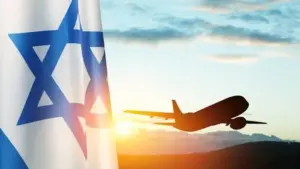 דגל ישראל עם מטוס ברקע
